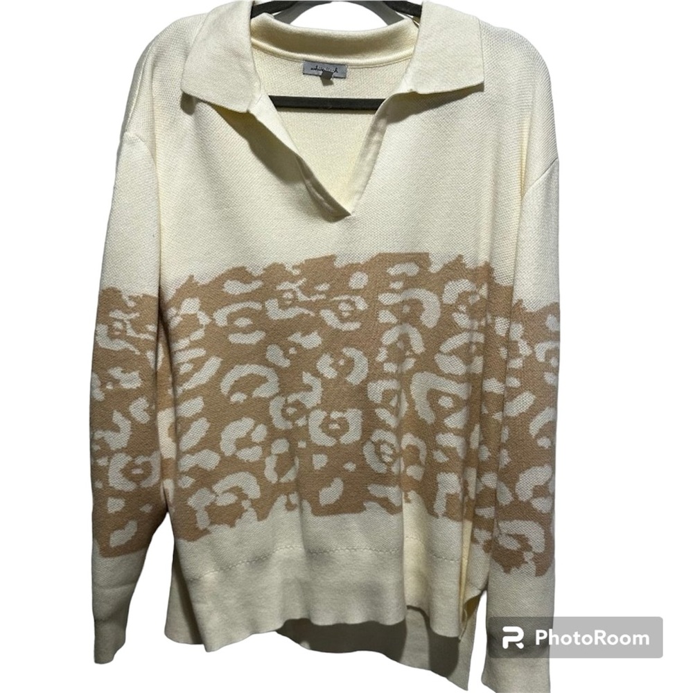 White Birch Collared Cheetah Print Pullover Sweater